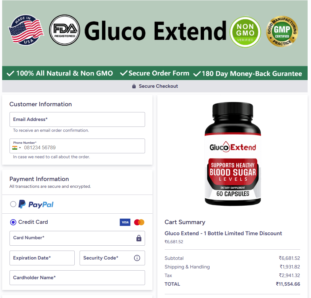 Gluco Extend Checkout Page – Secure Order & Payment | Buy Advanced Blood Sugar Support Supplement Online